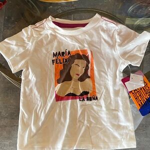 White Graphic Kids T-Shirt with Orange Accents